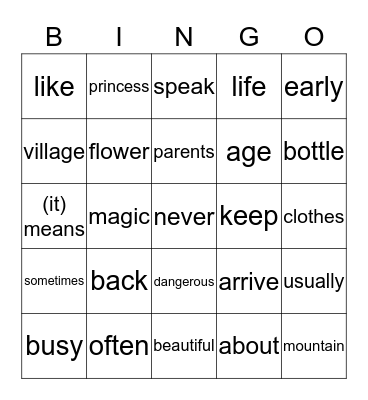 Vocabulary Review Bingo Card