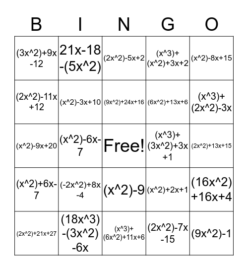 Polynomial Bingo Card
