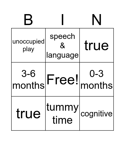 Group 1: Infants  Bingo Card