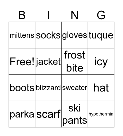 dressing for winter Bingo Card