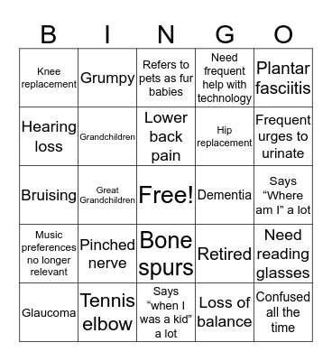 Decrepitude Bingo Card