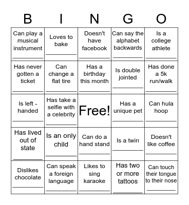 Get to Know You Bingo! Bingo Card