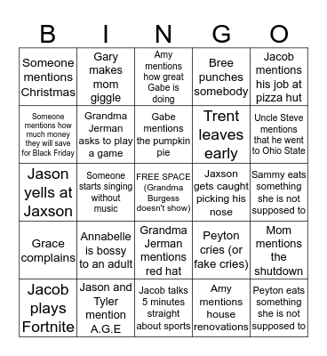 Secret Bingo - Thanksgiving Edition Bingo Card