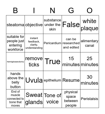 Medical Bingo Card