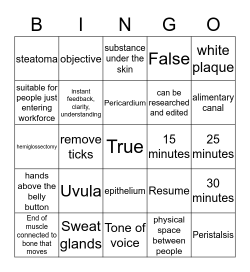 Medical Bingo Card