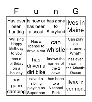 Family Trivia  Bingo Card