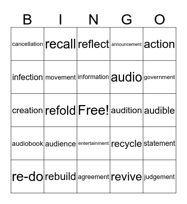 ROOT WORD BINGO Card