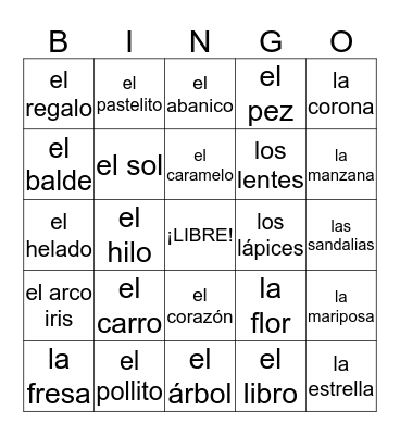 Bingo en Español Bingo Card