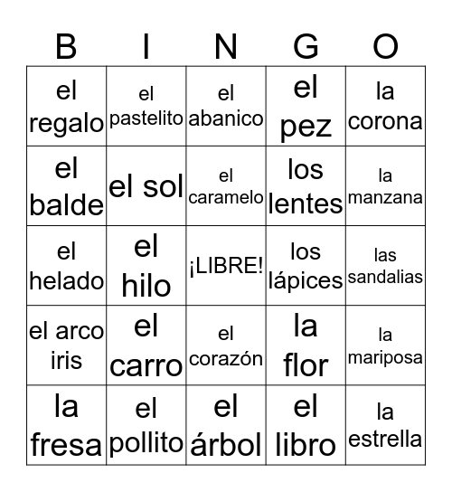 Bingo en Español Bingo Card