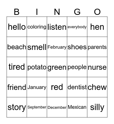 Speeling Bee: Cycle 2 Bingo Card