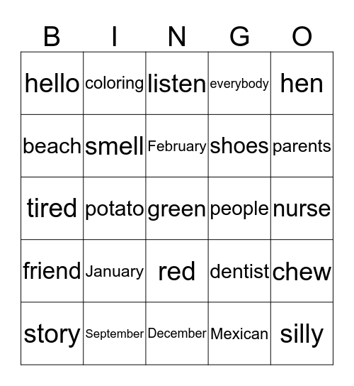 Speeling Bee: Cycle 2 Bingo Card