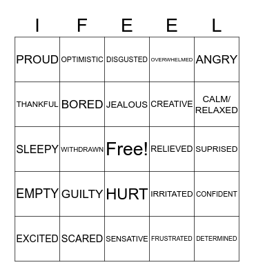 EMOTIONS BINGO  Bingo Card