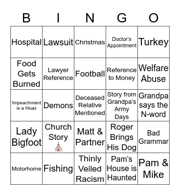 Dysfunctional Family Holiday Bingo Card