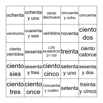 LOS NUMEROS 101-199 Bingo Card