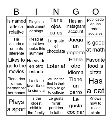Classmate Loteria Bingo Card