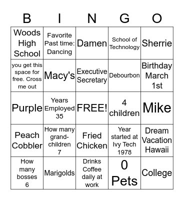 All About Mary Bingo Card
