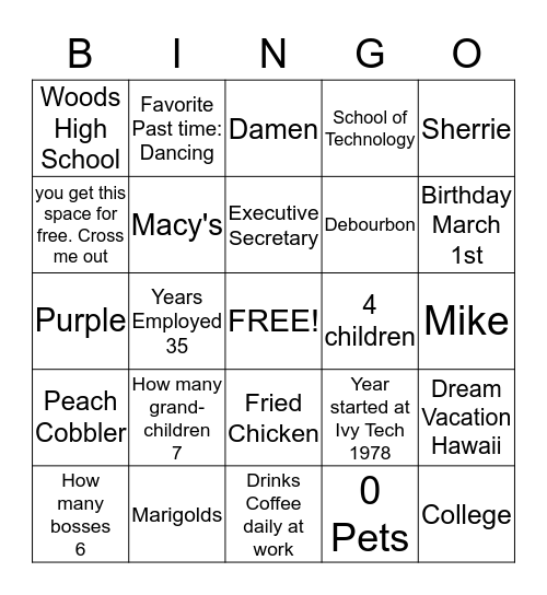 All About Mary Bingo Card