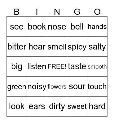 Senses Bingo Card