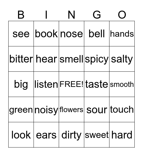 Senses Bingo Card