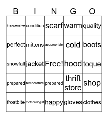 prepared for winter Bingo Card