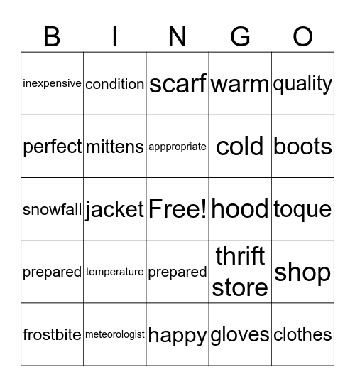 prepared for winter Bingo Card