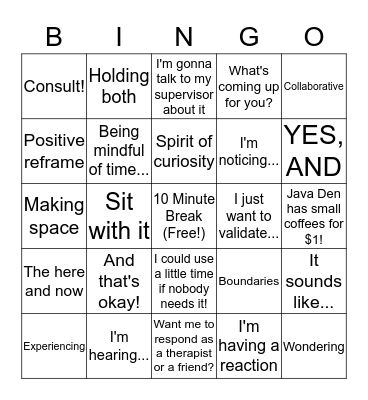 Therapy Language Bingo Card