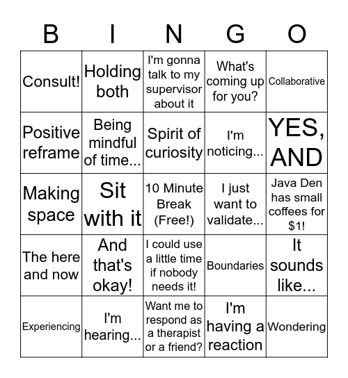 Therapy Language Bingo Card