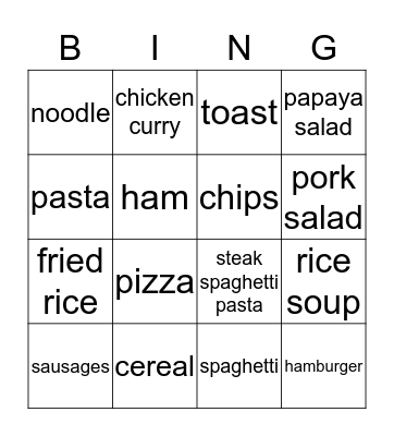 FOOD Bingo Card