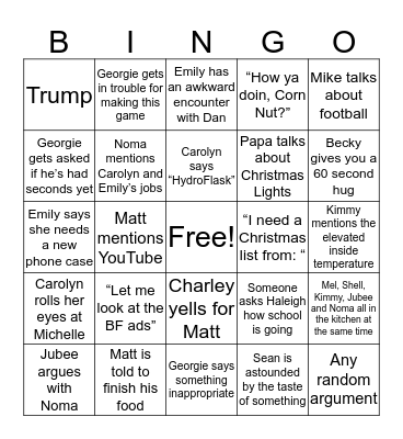 2019 Turkey Day Bingo Card