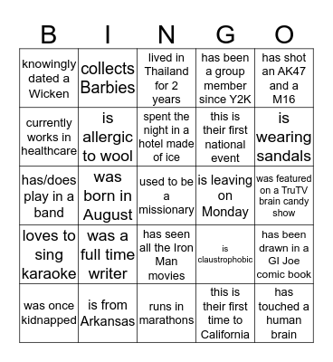 FIND SOMEONE WHO Bingo Card