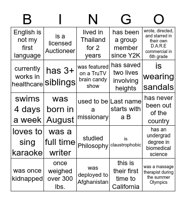 FIND SOMEONE WHO Bingo Card