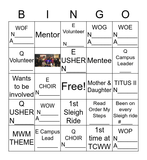 2019 Mosaic Women's Sleigh Ride Bingo Card