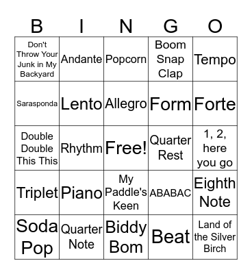 Music BINGO Card