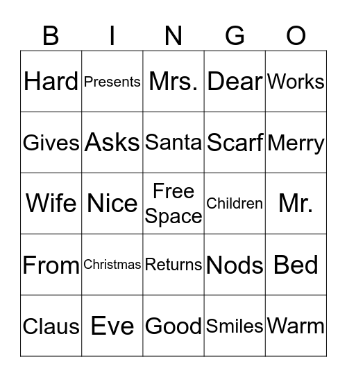 Santa's Christmas Bingo Card
