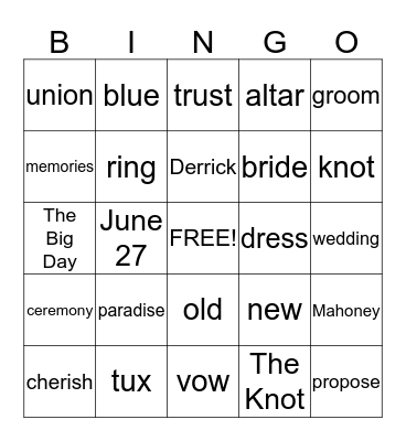Tuesday's Bridal Shower Bingo Card