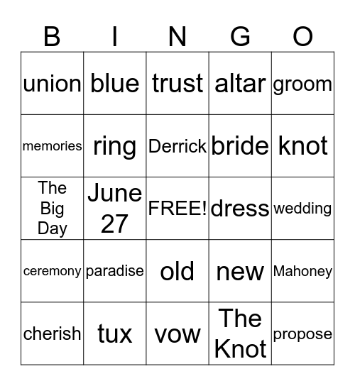 Tuesday's Bridal Shower Bingo Card