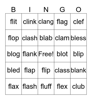 bl-, cl-, fl- Bingo Card