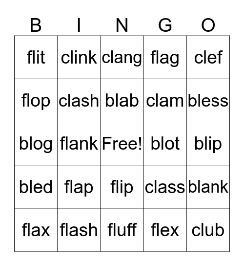 bl-, cl-, fl- Bingo Card