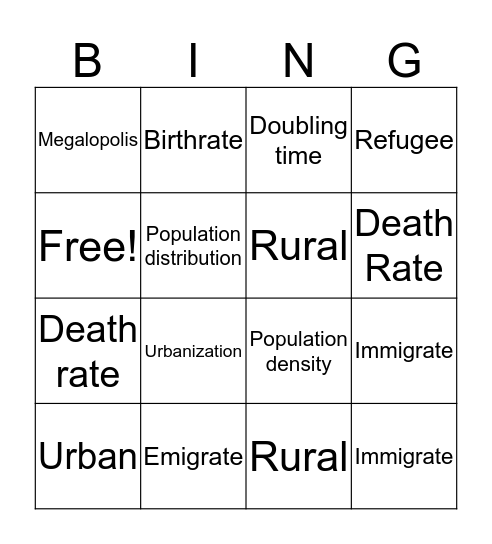 Earth's People Bingo Card