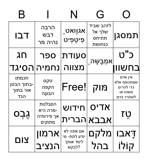 חג הסיגד Bingo Card