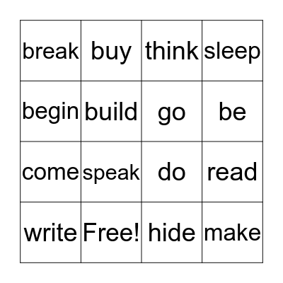 Irregular Verbs Bingo Card