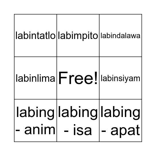 Bilang Bingo Card