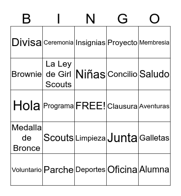 Girl Scouts Bingo Card