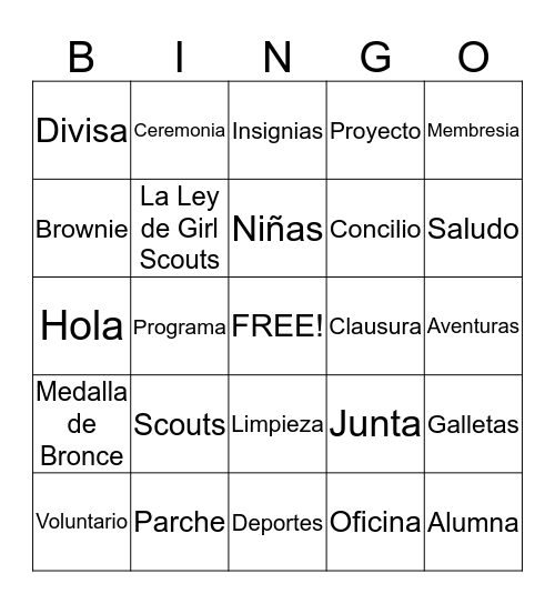 Girl Scouts Bingo Card