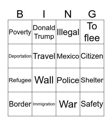 Immigration Bingo Card