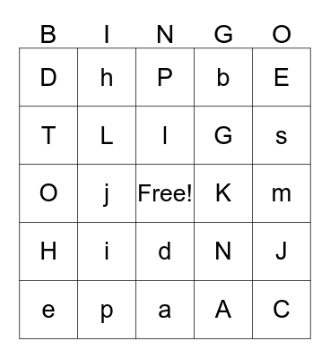 Alphabet Bingo Card