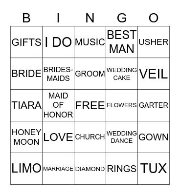 Lasalette's Bridal Shower Bingo Card