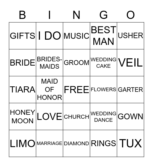 Lasalette's Bridal Shower Bingo Card