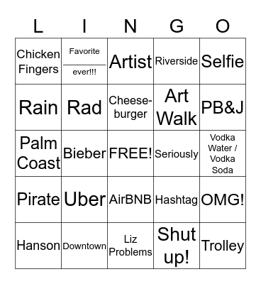 Liz Lingo Bingo Card