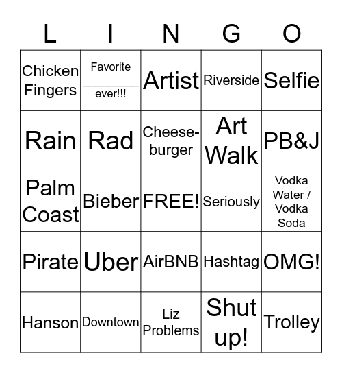 Liz Lingo Bingo Card